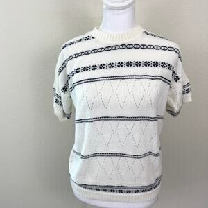 Billie Jo Womens Vintage Knit Sweater Measures S Pointelle Made In USA Blue